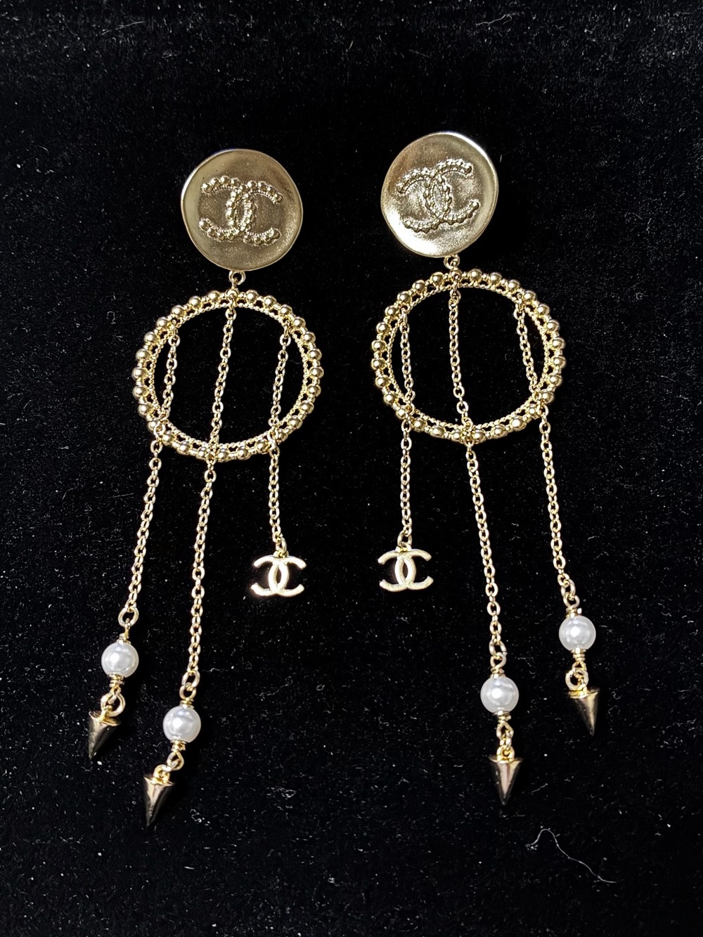 RARE 🌟Double C Dream Catcher- Swing- Chain-Boho - Drop- PEARL- STUNNING Earrings